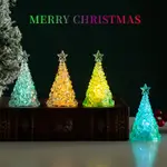 迷你發光聖誕樹透明水晶小夜燈聖誕裝飾品