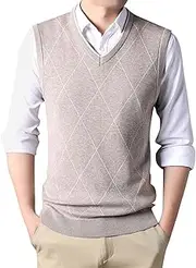 [Generic] Mens Pullover Sweater Vest Relaxed Fit V Neck Sleeveless Knitted Pullover Casual Lightweight Wool Blended Vest
