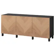 BESTÅ storage combination with doors, black-brown/Hedeviken/Stubbarp oak veneer, 180x42x74 cm