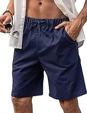 [COOFANDY] Men’s Linen Short Elastic Waist Drawstring Casual Summer Beach Shorts
