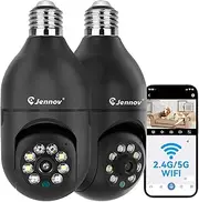 Jennov - 2K Wireless Security Light Bulb Outdoor Home Security Cameras Outdoor 2.4Ghz Indoor WiFi Auto Tracking AI Human Detection Support