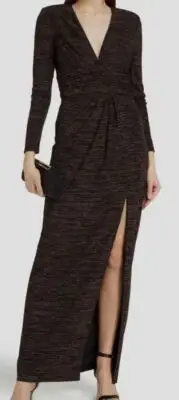 $295 Aidan by Aidan Mattox Women's Brown Metallic Knitted Maxi Dress Size US4