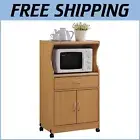Compact Rolling Microwave Cart with Drawer and Tiered Shelves - Beech Finish