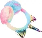 [Baluue] Cute Unicorn Warm Earmuff Headband for Winter Stretchable Plush Ear Warmers Lightweight Portable for Outdoor Use Adorable Winter Accessory for All Ages