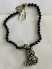 Heidi Daus "Sly Cat" Black Clear Crystal & Enamel Bead Necklace NWT - Orig $280