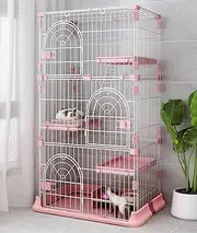 Hamiledyi 3-Tier Cat Cage Indoor Cat Enclosures Removable Kennels Cat Playpen Exercise Place for 1-2 Cats Ferret Chinchilla Rabbit or Other Small Animals (Pink)