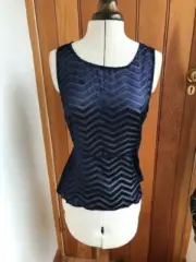 warehouse vintage purple navy dark zig zag delicate semi sheer top belt 14 bnwt