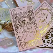 DELALUNA ANSWERS All Gold Tarot: 80 Cards Bonus Psychic Deck for Divination, 1909 Original Rider Waite Smith Fortune Telling, Angel Affirmation Set with Meanings on Them for Women and Beginners