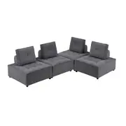 Foret 4pc Armless Seat Modular Extension Lounge Couch Velvet Fabrics Sofa Dark Grey