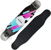 Sports Longboard Skateboard, 43" 7-Layer Maple Wood Four-Wheeled Double Tilt Rhythm Pattern Brush Street Dance Board Suitable for Beginners Adults