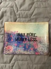 Natural Life Dish Tray Painted Glass Pray More Worry Less.. Jewelry New