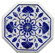 12 Inches White Marble Coffee Table Top Lapis Lazuli Stone Inlay Work Side Table
