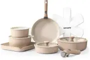 17 Piece Ceramic Pots and Pans Set, Nonstick Detachable Handle Cookware,