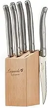 Laguiole By FlyingColors Steak Knife Set. Wood Block, Color Handle, 6 Pieces (Stainless Steel)