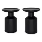 Home Square 2-Piece Wood 16 " Round Boho Wooden Accent Table Set in Black