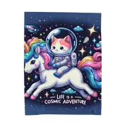 Velveteen Plush Blanket Astronaut Cat Riding Rainbow Unicorn Life is Adventure