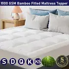 1000GSM Bamboo Fitted Pillowtop Mattress Topper Bed Pad Queen Double King Single