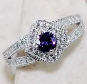2CT Amethyst & White Topaz 925 Solid Sterling Silver Ring Sz 8 UB2-6