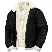 Men's Faux Leather Jacket Fleece Jacket Sherpa Jacket Biker Jacket Vacation Daily Windproof Warm Pocket Fleece Fall Winter Plain Fashion Classic Lapel Regular