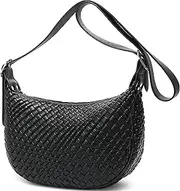 [Queenoris] Woven Crescent Sling Bags, Vegan Leather Small Shoulder Bag Crossbody Bag Trendy Hobo Purses with Adjustable Strap