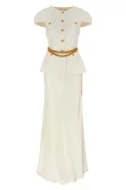 SELF PORTRAIT 'Cream Taffeta Chain Belt Maxi' Dress