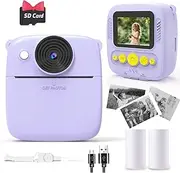NUOTUN Instant Camera Children - 8X Digital Zoom 2.0 Inch (5.0 cm) Display, Digital Camera for Children with Printing Paper & Card, Boys & Girls from 3 to 12 Years (Purple)