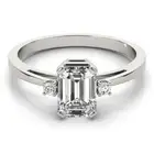 Emerald Cut Forever One Moissanite Three Stone Engagement Ring 14K White Gold