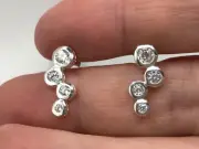 Cascade stud earrings solid Sterling Silver cubic zirconia, bubble, 15mm, box