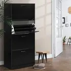 Shoe Rack Storage Shelf Cabinet 60 Pairs 4 Doors Black Organizer Furniture BK-AB