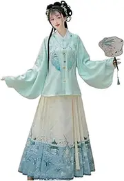 [IDZNFNFX] Ming Dynasty Hanfu Women's Spring Outfit Traditional Chinese Embroidered Ma Mian Qun Skirt Set,A,Large