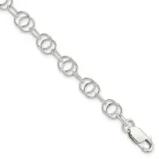 Sterling Silver Polished and Textured Fancy Bracelet 7.5" 4.6gm Gift for Mother