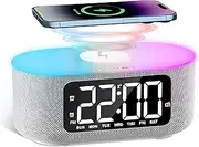 Sound Machine Alarm Clock for Bedroom, 15W Fast Wireless Charger, Digital Clock with FM Radio, Nightlight, Snooze, Dimmer, Bluetooth Stereo Speaker, White Noise Machine for Sleeping with 25 Sounds