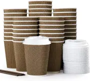 MOTYYA 12oz Paper Coffee Cups, Insulated Triple Wall Coffee Cups with Lid and...
