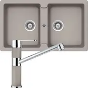 Abey Schock Typos Double Bowl Sink & 400456 Kitchen Mixer Tap Concrete TN200TC