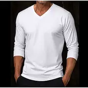 Men's T Shirt Long Sleeve V Neck Winter Spring Fall All Seasons Solid Color Knitwear Daily Sportswear Plain Outdoor Causal Casual White Black Royal Blue Top