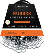 50 Pack Assorted Sizes Bungee Cords Set with Crimped Hooks- Multiple Lengths -Ta