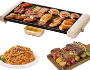 Electric Teppanyaki Table Grill, 1500W Adjustable Temperature Control, Non-Stick Electric BBQ Grill Easy Clean Smokeless Griddle, Portable Tabletop BBQ Ideal for Outdoor Indoor Griddle