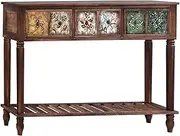 Console Table with 3 Drawers, Vintage Entryway Table with Storage Shelves, Book Case TV Cabinet Balcony Plant Stand, Narrow Buffet Sideboard for Kitchen, Entry Way, Hallway, Couch, Living Room