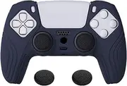 eXtremeRate PlayVitalSamurai Edition Midnight Blue Anti-Slip Controller Grip Silicone Skin for ps5, Ergonomic Soft Rubber Case for ps5 Controller with Black Thumb Stick Caps