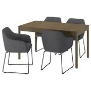 TONSTAD table and 4 chairs, brown oak effect/Gunnared dark grey black, 140/196x85 cm