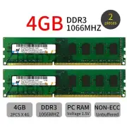 Micron 8GB 2x 4GB DDR3 1066MHz PC3-8500U CL7 Dual Channel Desktop Memory RAM BT