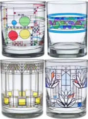 Frank Lloyd Wright Mixed 14fl oz Double Old-Fashioned Glasses (Asst. A) Set of 4