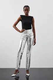 Tall Metallic Faux Leather Straight Pants