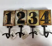 4 Piece Rustic Numbered Coat Hook Set Wood & Metal Wall Mount Rack