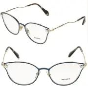 MIU MIU Pearl Stud 53Q Gold Metal Blue 52mm Optical Eyeglasses Frame MU53QV