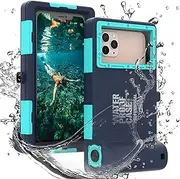 Professional 50ft Diving Phone Case for All Samsung iPhone Series, Universal Waterproof Cell Phone Cover for Outdoor Surfing Swimming Snorkeling Photo Video (Black-Blue)