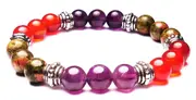 Crystal Gemstone Bracelet - Handcrafted - Natural Amethyst, Carnelian, and Unakite 8mm