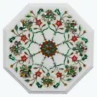 Marble Coffee Table Top Shiny Gemstone Inlay Work Side Table for Cafeteria Decor