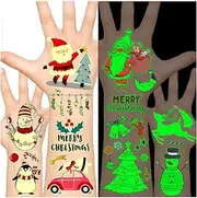 Christmas Temporary Tattoos Stocking Stuffers for Kids Boys Girls, Glow in the Night Dark Kids Tattoos, Christmas Party Favors Supplies Decorations, Christmas Fun Dollar Items for Kids (10 sheets)