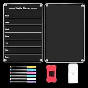 2 Pieces Meal Planner Board, Acrylic Magnetic Whiteboard for Fridge, Reusable Weekly Planner Whiteboard Comes with 6 Pieces Markers, Pouch And Eraser